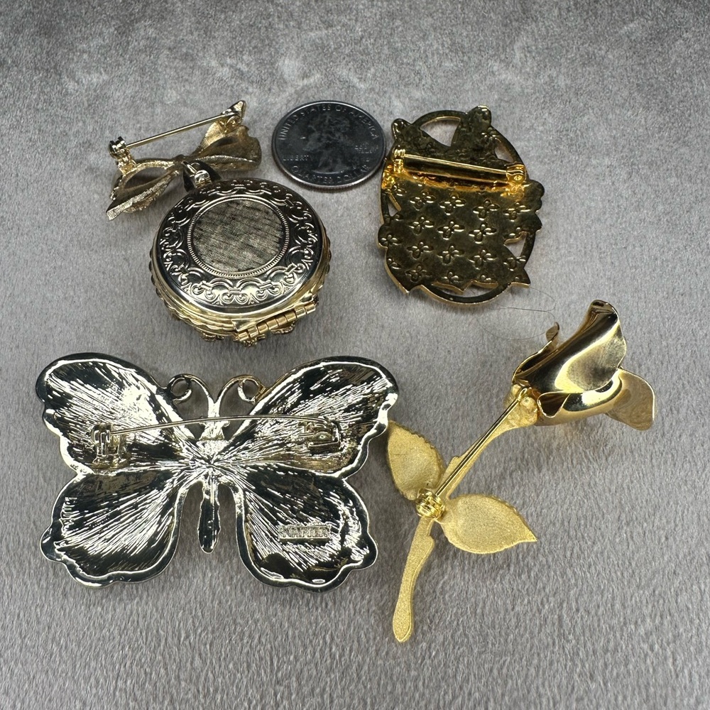 FINAL PRICE DROP Vintage Brooch Set with Butterfly and Floral Designs - Picture 2 of 5